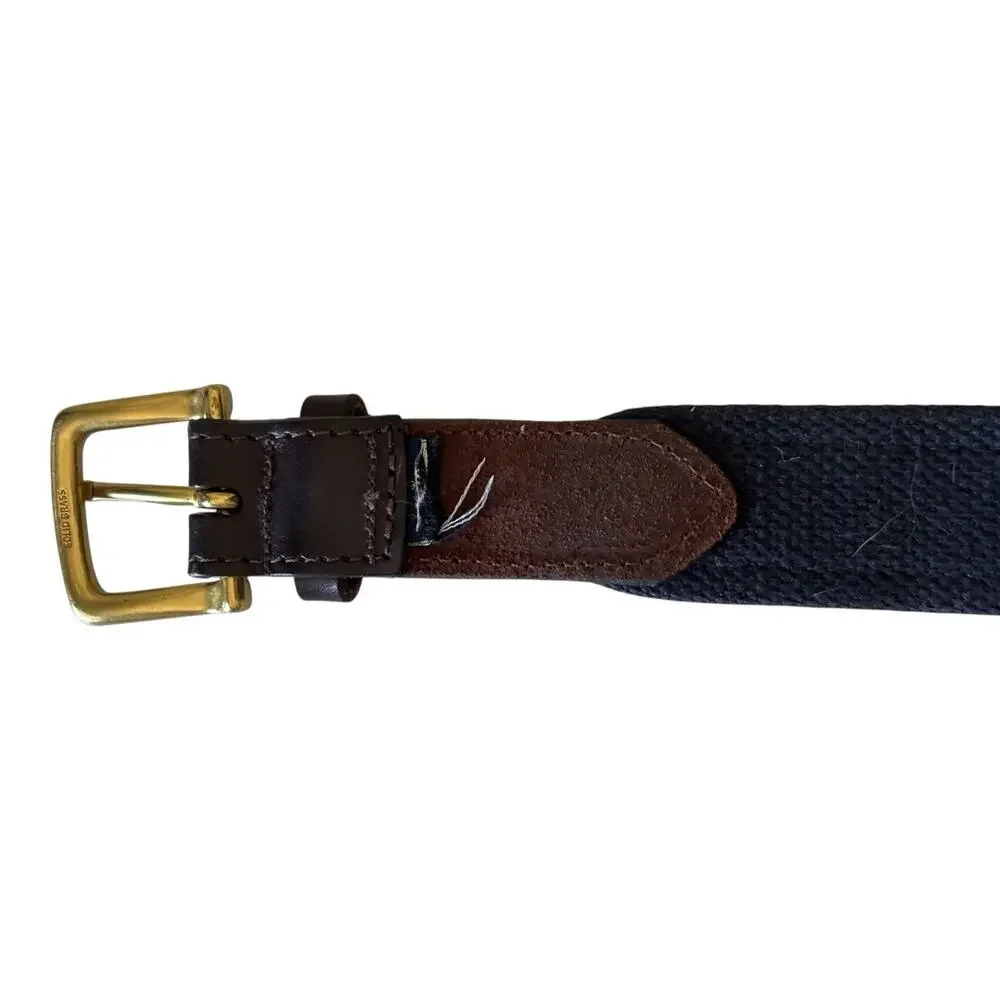 Vineyard Vines Golf Belt Mens Size 36 Blue Whale Monogram Brown Leather Preppy
